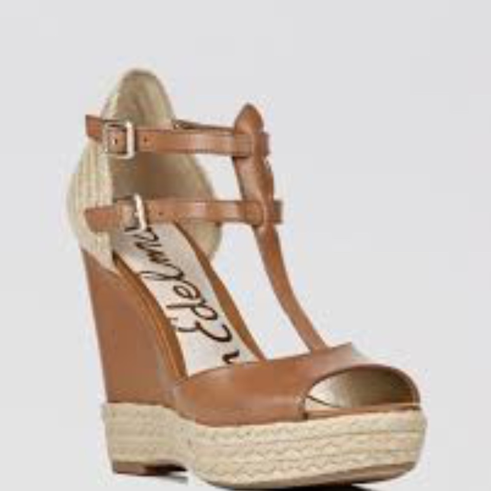 Sam Edelman 4” Tan wedge sandals, w/twill